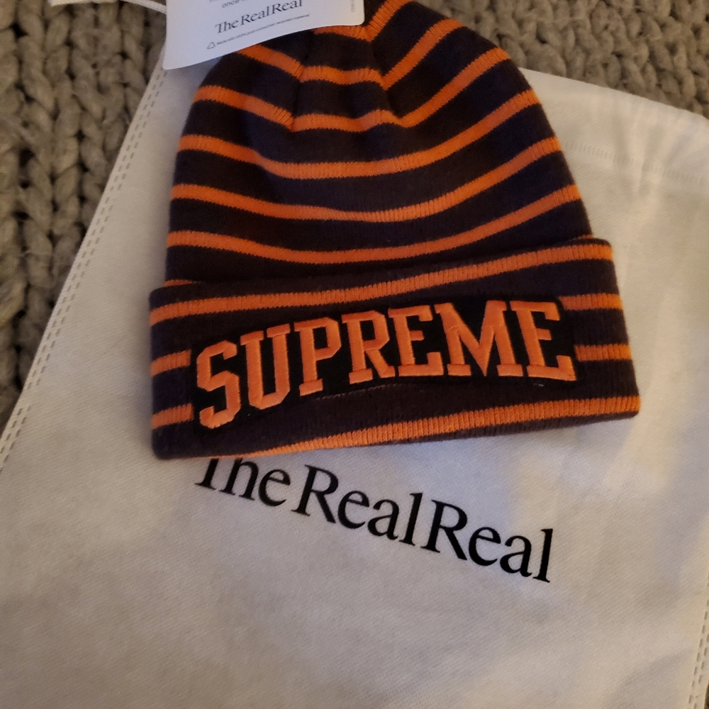 SUPREME Multi Stripe Beanie Orange & Dark Maroon - NEW
